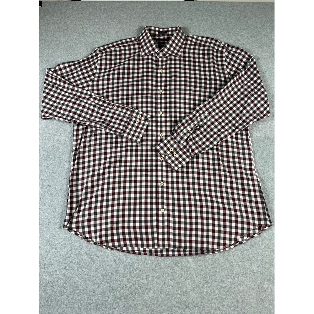 Peter Millar Mens XL Button Down‎ Shirt Burgundy Grey Gingham Cotton MF15RD31DUL